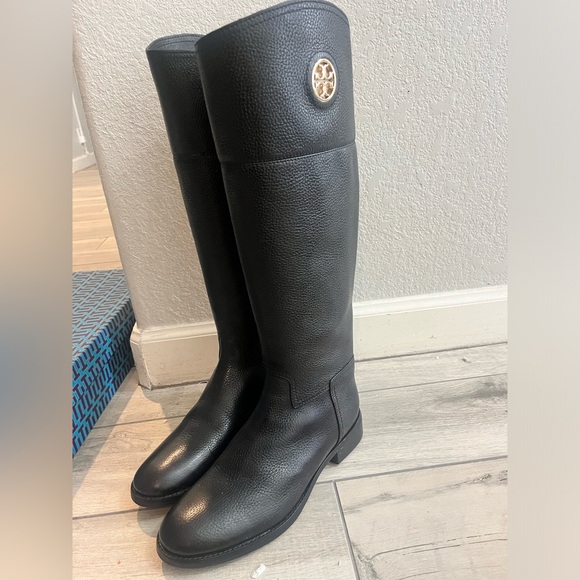 Tory Burch Black Junction Riding Boot Tumbled Leather Size 9 - Picture 2 of 4